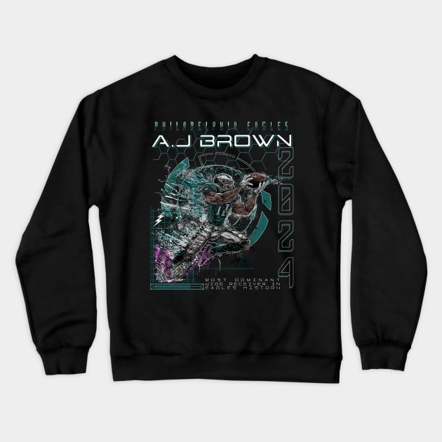 A.J. Brown: History in the Making -Philadelphia Eagles Wide Receiver 2024 Illustration Crewneck Sweatshirt by HauzKat Designs Shop